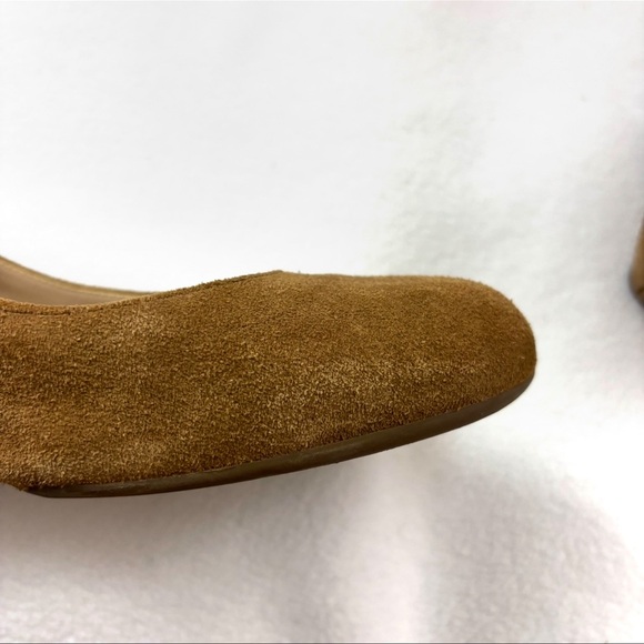 Franco Sarto Tan Suede 70’s” Closed Round Toe Slip On Wedge Heels Size 8.5 - Picture 5 of 12